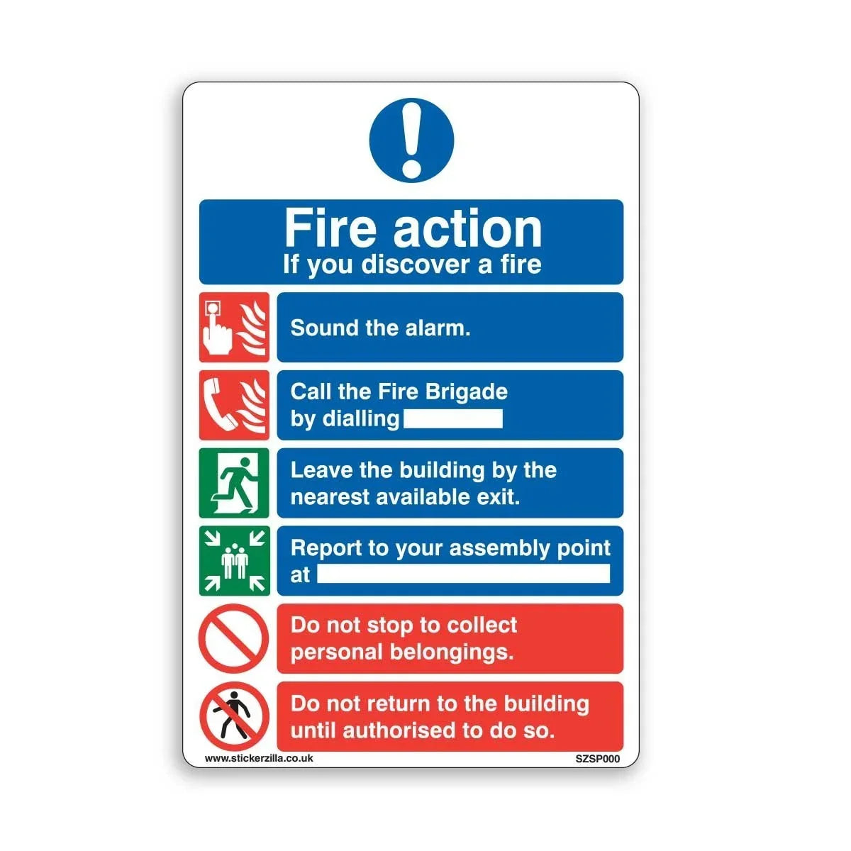 Fire Action Sign 200 x 300mm | Builder's Buddy