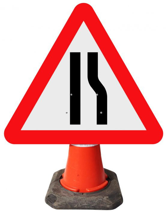 600Mm Road Narrows Offside Cone Sign