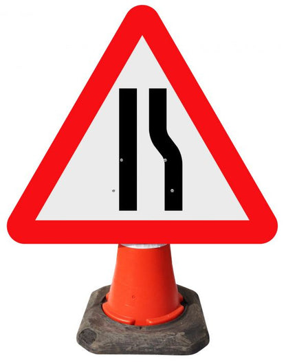 600Mm Road Narrows Offside Cone Sign